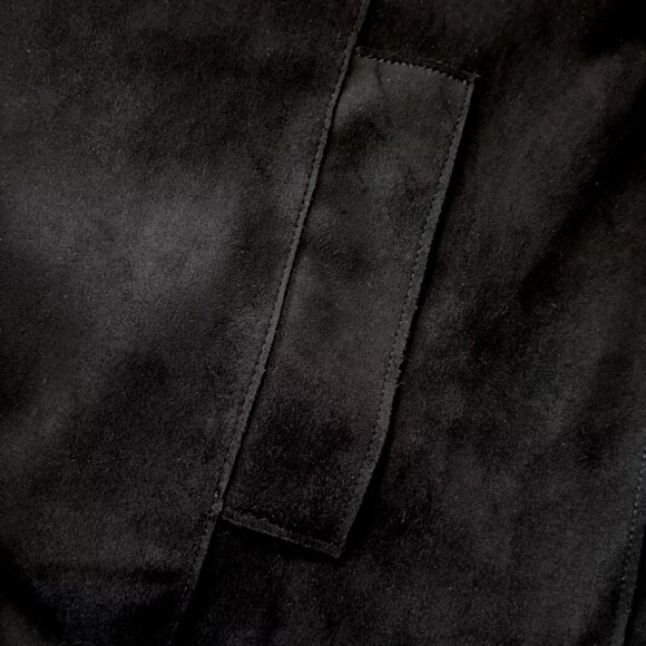 JOAN VASS Black duster VEST CARDIGAN Sz MEDIUM OVERCOAT Faux suede STUNNING - Picture 4 of 7